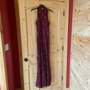 Gorgeous burgundy colored sequin gown. For wedding, prom, or cruise.